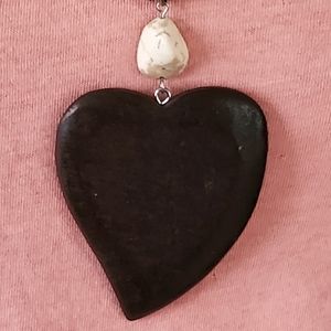 Wooden Big Heart Necklace Rope Chain
